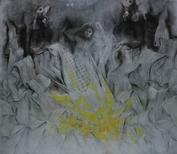 Pintura moderna mostrando a importância do milho para os povos do Yucatán (em Mérida, no sul do México)